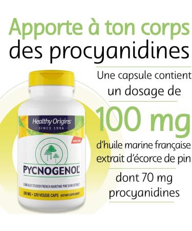Healthy Origins Pycnogenol 100mg Pine Bark Extract with Procyanidins 120 Vegan Capsules Soy Free Gluten Free Vegetarian Non-GMO - Buy Online on GoSupps.com