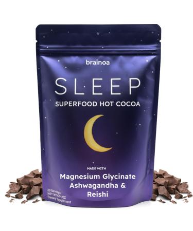 Brainoa Sleep Cocoa for Chocolate Lovers With Magnesium Glycinate, Ashwagandha, Reishi Mushroom & L-Theanine Bedtime Sleep Aid Drink for Adults No Melatonin, Added Sugar, or Artificial Flavors