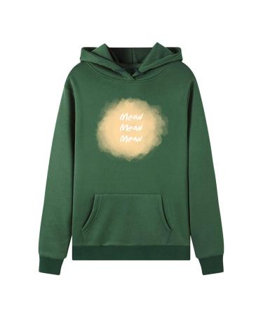 Bigfanshu in Women's Clothing Long Sleeve Print Hooded Sweatshirt Autumn&Winter Blouse Lady Tops Green