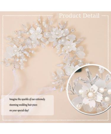 IYOU Flower Girl Headband White Floral Communion Headpiece Pearl Crystal Hair Pieces Bridal Wedding Hair Accessories for Princess Girls - Buy Online on GoSupps.com
