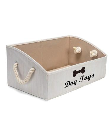 Geyecete Large Dog Toys Storage Bins-Foldable Fabric Trapezoid Organizer Boxes with Weave Rope Handle,Collapsible Basket for Shelves,Dog Apparel Beige