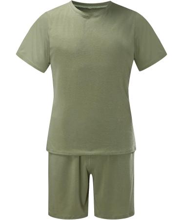 DAZLOR Men's Summer Two Piece Outfit Set - Crew Neck Short Sleeve Tee Shirt and Sport Shorts Tracksuit | Fashionable and Casual - A-green 5X-Large - Buy Online on GoSupps.com