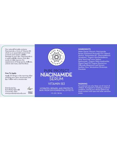 Pure Body Naturals Vitamin B3 Niacinamide Serum - Super Hydrating Moisturizer for Youthful Skin | Pore Reducing Facial Lotion with Natural Ingredients - Buy Online on GoSupps.com