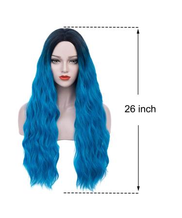 Mildiso 26 Ombre Blue Curly Wavy Wig for Women with Wig Cap - Natural and Cute Mermaid Style for Daily or Party Wear | M052B - Buy Online on GoSupps.com