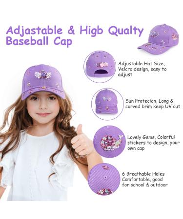 AOMIG DIY Adjustable Baseball Cap Craft Set for Girls - 10 Self-Adhesive Glitter Stones - Perfect Gift for Ages 4-11 - Purple Sun Hat - Buy Online on GoSupps.com