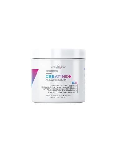 Livingood Daily Creatine + Magnesium Powder Unflavored | 5g Micronized Creatine Monohydrate with Magnesium for Energy Muscle Recovery & Performance | 30 Servings