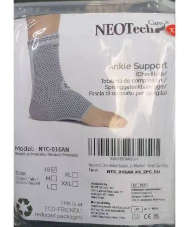 Neotech Care Ankle Support Sleeve - Bamboo Fiber Knitted Fabric - Light Elastic & Breathable - Medium Compression - Sports Exercise Gym - Right or Left Foot Men Women - Grey (Size S 1 Pair) S 2 - Buy Online on GoSupps.com