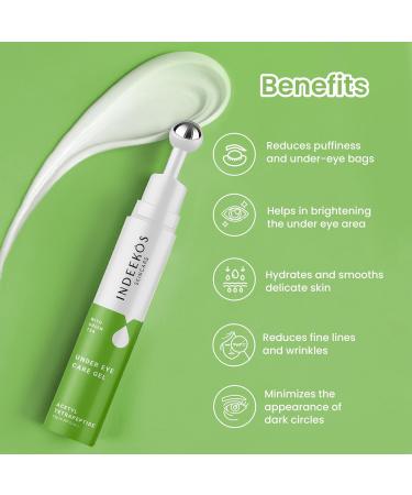 INDEEKOS Under Eye Gel Cream Reduces Dark Circles Puffiness Dryness Wrinkles and Fine Lines Glow Booster With Caffeine and Green Tea Ideal for Men and Women For All Skin Types-15gms Vegan - Buy Online on GoSupps.com