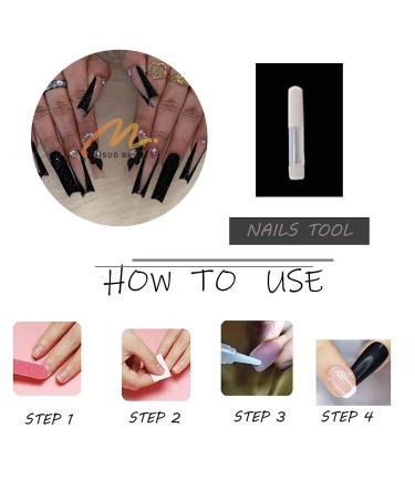 Buy MISUD Long Square Press-On Nails - Glossy Black Glitter French Tips & Flower Rhinestones | 24 pcs Acrylic False Nails - Buy Online on GoSupps.com