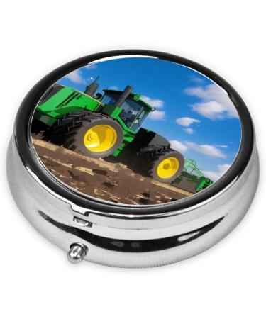 Tractor Farm Portable Metal Pill Box - Round Mini 3-Compartment Travel Organizer | Hinged Design for Small Pills - Must-Have Travel Accessory - Buy Online on GoSupps.com