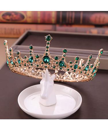 Baroque Wedding Crown Tiara - Rhinestone Gemstone Queen Bridal Crown for Women & Girls (Green/Rose Gold) - Buy Online on GoSupps.com