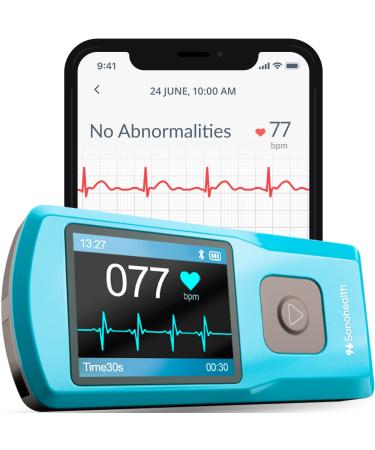 EKG Monitoring Device by Sonohealth - Portable Heart Rate Monitor: Cardia Mobile - Fingertip Touch - Multiple Lead ECG Electrocardiogram - Arrhythmia & PVC Detection - Standalone or with Mobile App