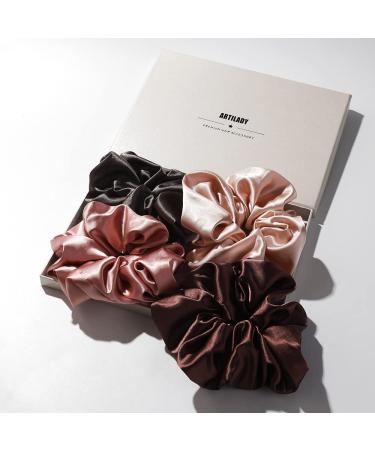 Artilady Large Satin Scrunchies 4-Pack - Silk Hair Scrunchies for Women - Soft Hair Ties and Wrist Accessories - Birthday Gift - Pink Rose Gold Brown Taupe - Large Size - Buy Online on GoSupps.com