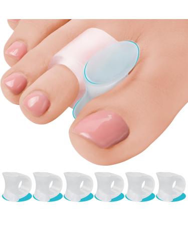 Toe Separators for Overlapping Toes - 6-Pack Clear Gel Hammer Toe Straighteners for Pain Relief - Correct Bent Toes - Big Toe Spacers Spreaders Soft and Gentle Bunion Correctors for Active Lifestyle Transparent Big Toe Separators 6 Count (Pack of 1)
