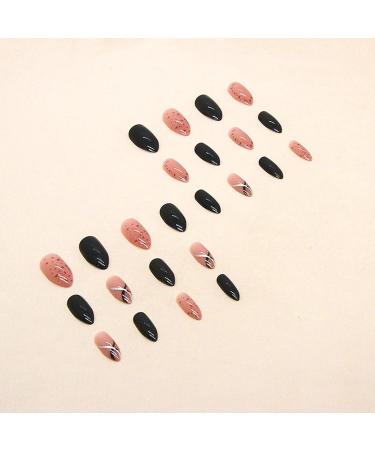 Almond False Nails Short 24Pcs Nude French Press On Nails with Polka Dot Designs - Glossy Acrylic Fake Nails for Women - Buy Online on GoSupps.com