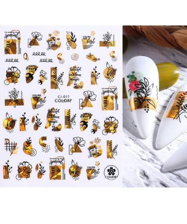 Gold Slider Decals Winter Nail Design Maple Leaf Nail Stickers 3D Valentine Rose Holographics(CJ-017)