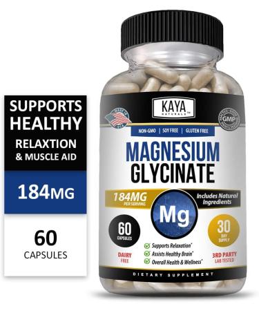 Magnesium Glycinate 184mg Capsules - Chelated for Maximum Absorption - Non-GMO, Gluten-Free - Supports Muscle, Joint, and Heart Health - 60 Veggie Caps - Buy Online on GoSupps.com