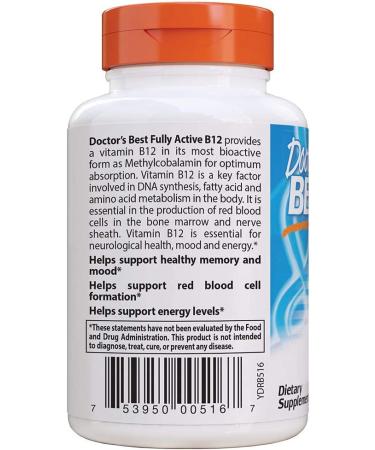 Doctor's Best Fully Active B12 1500 mcg - 180 Veggie Caps for Energy & Wellness - Buy Online on GoSupps.com
