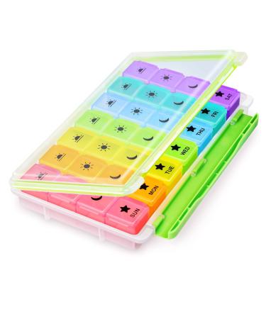 Weekly Pill Organizer 4 Times a Day AMOOS Portable Pill Box 7 Day with Large Compartments  Moisture-Proof Outer Case for VitaminFish OilSupplements