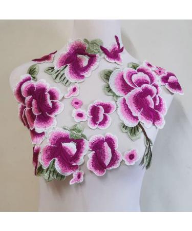 1set Large Long Plum Blossom Floral Lace Fabric Embroidery Trim Applique Lace Motif Venise Embossed Patches for Sewing  (3 pcs Purple)