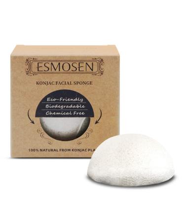 ESMOSEN All Natural Konjac Facial Exfoliating Sponges Safe and Soft Plant-Based Sponge for Gentle Face Cleansing and Exfoliation White