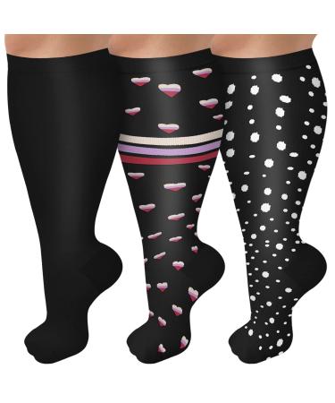 Diu Life 3 Pairs Plus Size Compression Socks for women & men Wide Calf Extra Large Knee High Stockings for nurse sports fitness. 3XL 3er-multi2