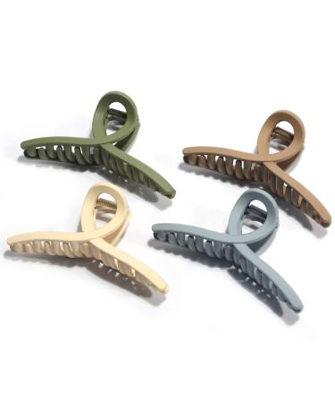 FAELBATY Big Hair Claw Clips No Slip Big Matte Jaw Large Butterfly Clip Claw Clamp Strong Hold Barrette Hair Clip Accessories Christmas Gift for Women 4 pcs Valentines Day Gifts For Her Brown,dark green,gray,shallow khaki