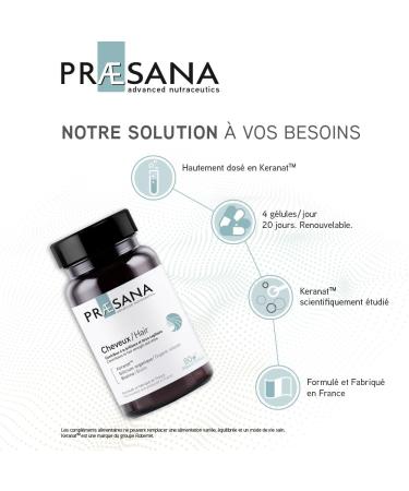 PRAESANA - Hair- Hair Shine and Beauty - Food Supplement - 4 Tablets/day - 20 days program - Made in France - Buy Online on GoSupps.com
