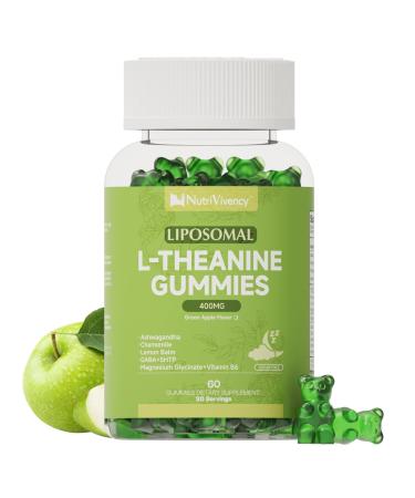 Liposomal L-Theanine Gummies, Sugar Free L Theanine 400mg Gummies Supplement for Adults & Kids, l'theanine Chewable for Relax & Improved Focus, Enhanced Absorption, Vegan, Green Apple Flavor, 60 Count