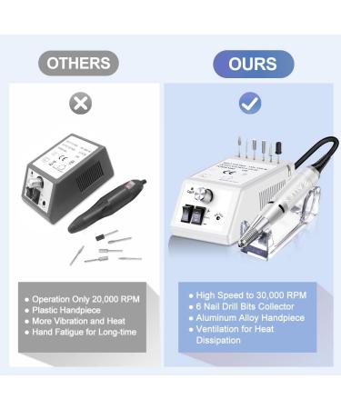 Professional Electric Nail Drill 30000 RPM Efile | Manicure Grinder Tools for Acrylic Nails | Nail Drill Bits Set & Sanding Bands Included | White - Buy Online on GoSupps.com