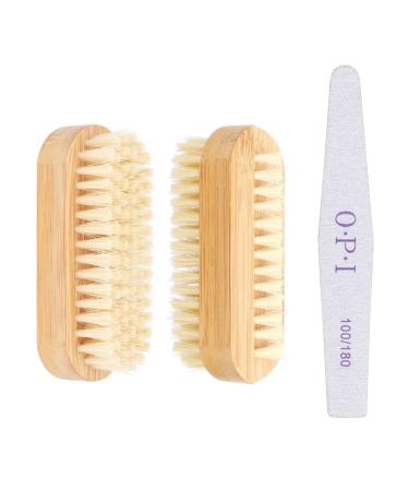 Dual Nail Brush Art Wooden Material with Buffing Block for Toes and Nails Men Women