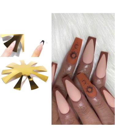 Easy French Smile Cut Line Edge Nail Cutter Acrylic Easy French Smile Cut V Line Tips Manicure Edge Trimmer Almond Shape Pro 9 Size Nail Art Template Tool (1Pcs - Gold) - Buy Online on GoSupps.com