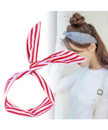 Rabbit Ears Iron Wire Headband for Women & Girls - Bowknot Hair Accessories in Red and White Stripes - Buy Online on GoSupps.com