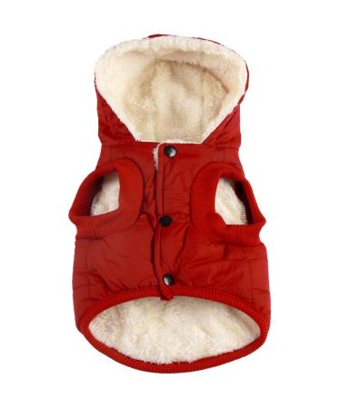 Vecomfy Fleece and Lining Extra Warm Dog Hoodie in Winter,Small Dog Jacket Puppy Coats with Hooded Medium (Pack of 1) Red