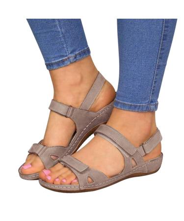 Women's Sandals Vintage Peep Toe Sandal Flat Shoes Summer Casual Sandals Shoes Red 40EU (Gray 38EU) Gray 37 EU