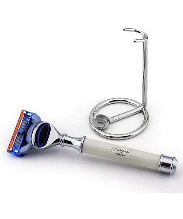 Luxurious Ivory Edge Razor Set - 5 Stainless Steel Razors & Classic Stand for Men | International Shipping - Buy Online on GoSupps.com