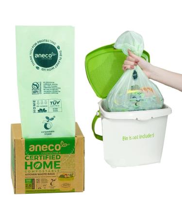 ANECO 100% Compostable Trash Bags 2.6 Gallon, Extra Thick Kitchen Compost Bags, Small Compostable Bags for Countertop Bin (100 Count)