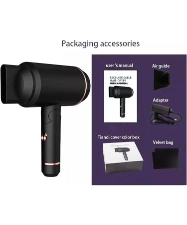 WTTTTW Cordless Hair Dryer Gift Set Low-Heat Rechargeable Blow Dryer w/Magnetic Nozzle Folding Travel Hair Dryers Suitbale for All Hair Types Black - Buy Online on GoSupps.com