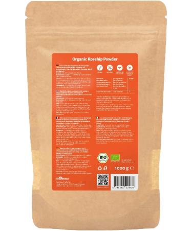 RheinNatur Organic Rose Hip Powder 1kg - 100% Organic - Rich in Vitamins Minerals and Antioxidants - Ideal for Smoothies Tea Cereals and More - 1000g Bag - Buy Online on GoSupps.com