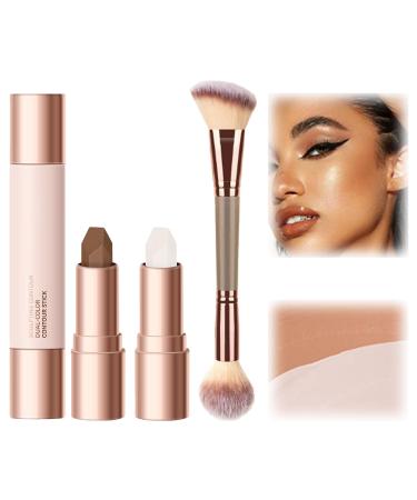 Cream Bronzer Stick, Cream Bronzer and Contour Stick, 2 in 1 Long Lasting and Waterproof Double Head Contour Stick with Brush (#1)