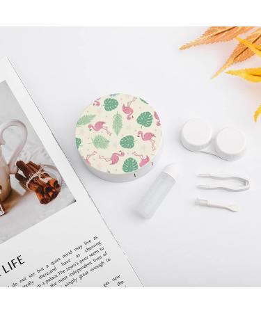 Cartoon Pink Flamingo Round Case For Contact Lens Kit Storage Box with Mirror Printed - Buy Online on GoSupps.com