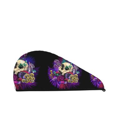 Hair Towel Wrap Hair Drying Towel with Button Towel Turban Head Towel to Dry Hair Quickly (Mushrooms and Skull)