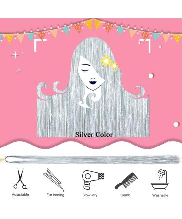 Silver Hair Tinsel Kit - 1200 Strands, Heat Resistant Fairy Tinsel for Halloween & Christmas Party - 47 Inch Sparkling Glitter Extensions in Shining Silver - Buy Online on GoSupps.com
