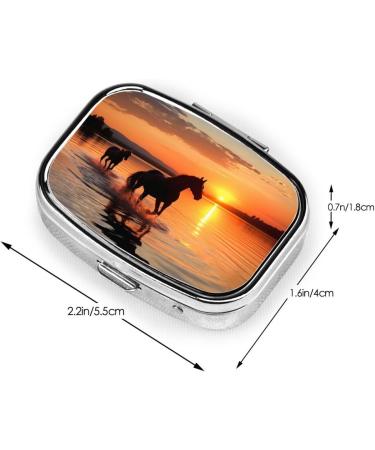 Sunsets Lake Horses Small Pill Case | Cute 2 Compartment Travel Pill Box | Portable Pill Organizer for Purse & Gifts - Buy Online on GoSupps.com