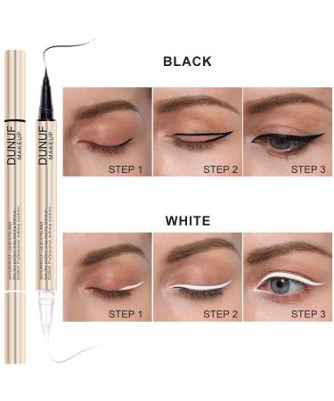 DUNUF Makeup 2 in 1 Waterproof Liquid Eyeliner - Pitch Black & White - 0.02 Fl Oz (Pack of 1) - Buy Online on GoSupps.com