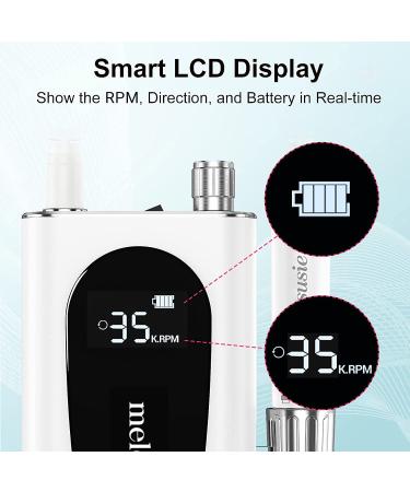 MelodySusie Rechargeable 35000RPM Nail Drill - Cordless Portable Electric File for Acrylic Gel Nails - Manicure Pedicure Tool with Low Noise & Heat - Sparkle Plus (White) - Buy Online on GoSupps.com