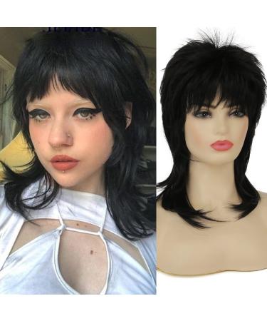 Amnenl Short Black Shaggy Layered Mullet Wig for Women - Heat Resistant Cosplay Daily Hair Wig (Black) - Buy Online on GoSupps.com