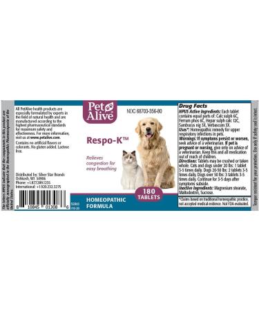 PetAlive Respo-K Tablets - Natural Homeopathic Formula for Pet Respiratory & Cold Symptoms - 180 Tablets - Buy Online on GoSupps.com