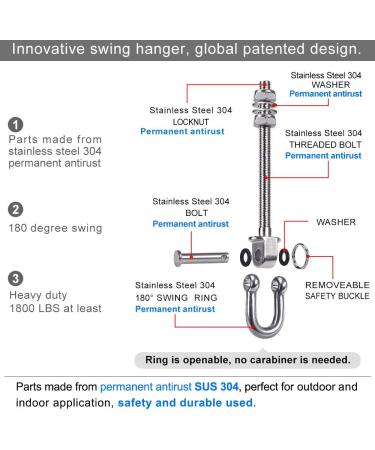 Seleware Stainless Steel Swing Hanger - Durable 90mm x M10 Hooks for Wooden & Steel Girders - Perfect for Yoga Basebag & Veranda Swings - Set of 2 - Buy Online on GoSupps.com