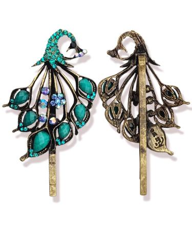 Blue Peacock Style 2PCS Hair Clips Set - Retro Vintage Hairpins for Women and Girls | Headwear Styling Tools and Accessories - Buy Online on GoSupps.com